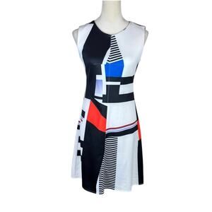 Sandro Ferrone Roma Art Deco MCM Colorblock Sleeveless Scuba Sheath Dress
